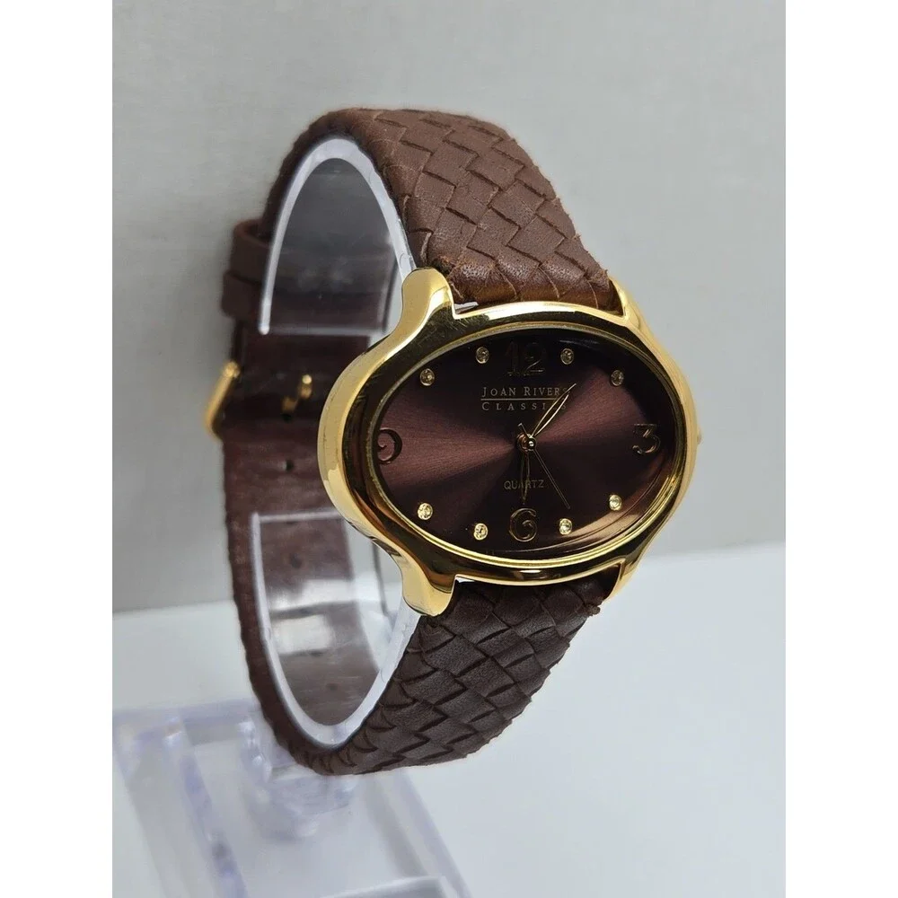Joan Rivers Classics Womens Brown Dial Gold Tone Oval Sunburst Watch New Battery